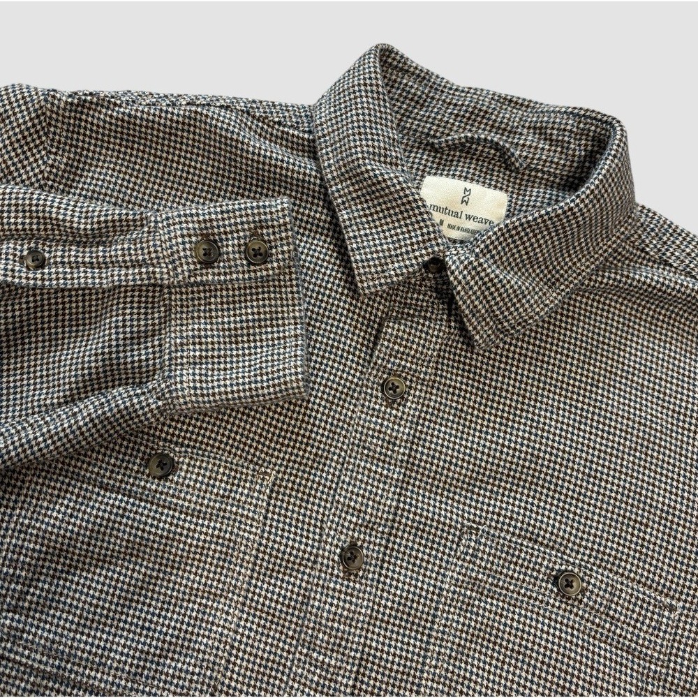 Mutual Weave Men's Medium Houndstooth Long Sleeve Flannel Shirt 100% Cotton